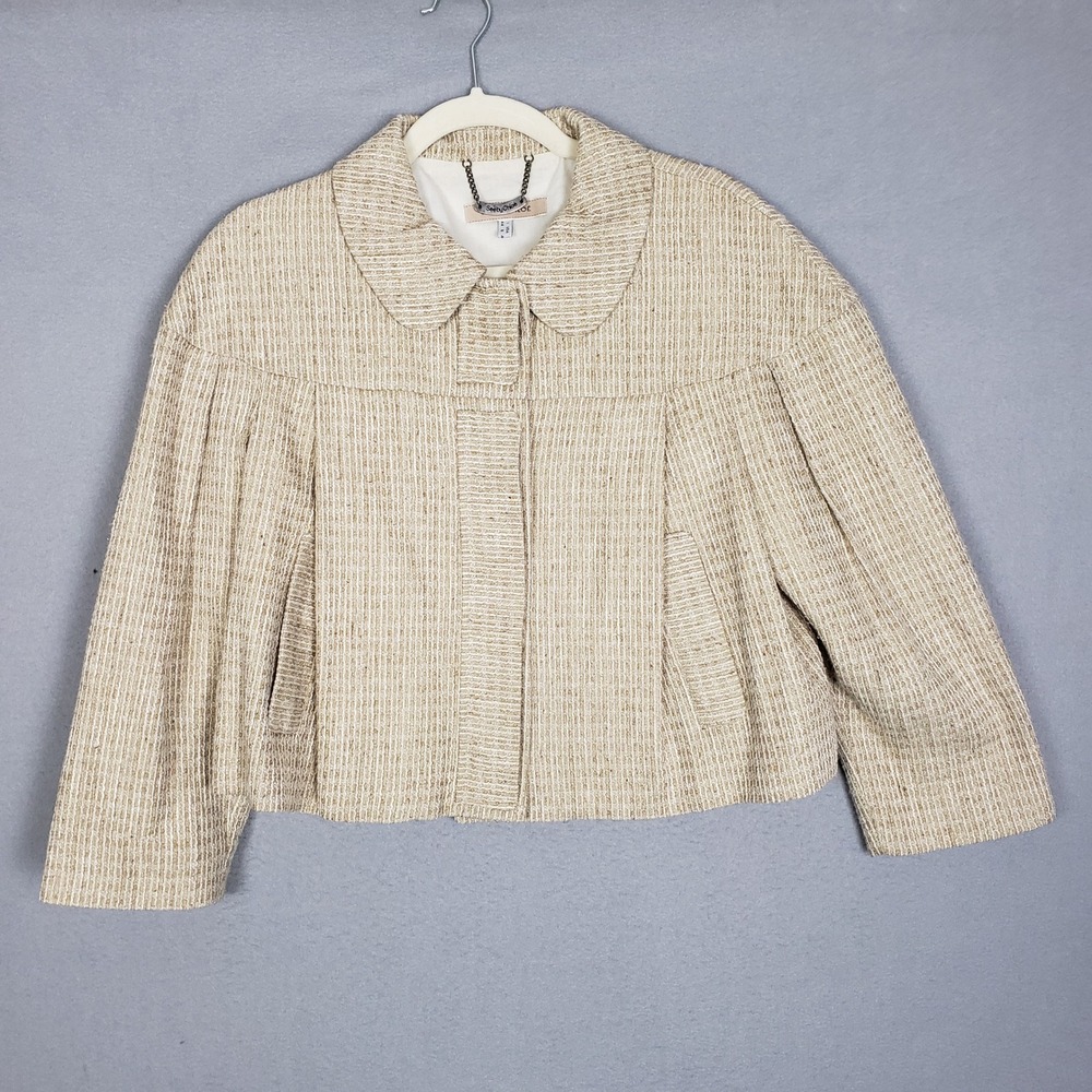 See‎ By Chloe Collared Tweed Blazer Jacket Tan Cream Old Money Quiet Luxury Sz 8